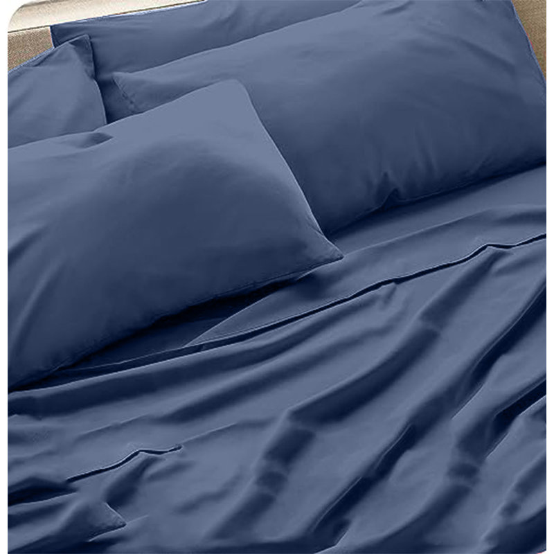 Rayon Sheet Set, Cal.King Sheet Set + 1 Fitted Sheet + 4 Pillowcase, Oxford Blue