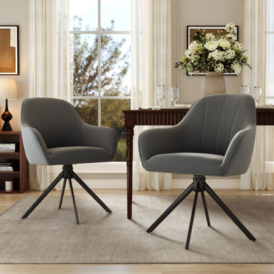Modern Dining Chairs Set, Ergonomic Back with Soft Padded Armrests, 360° Swivel Thickened Breathable Seat, Sturdy Metal Legs, Easy Assembly