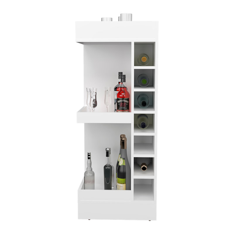 Corner Bar Cabinet With Wine Rack And Open Shelf, White, 45.9" H x 18.3" W x 18.3" D