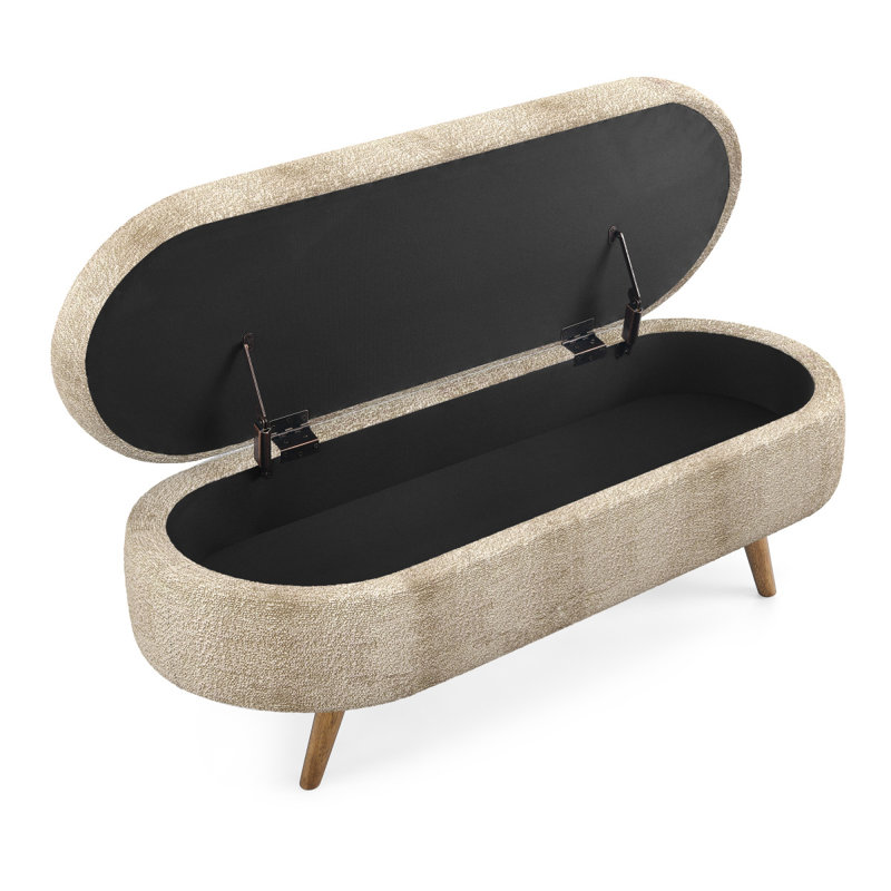 Banc de rangement repose-pieds ovale, pieds en bois d'hévéa, (43,5 po x 16 po x 16 po) brun, Brun