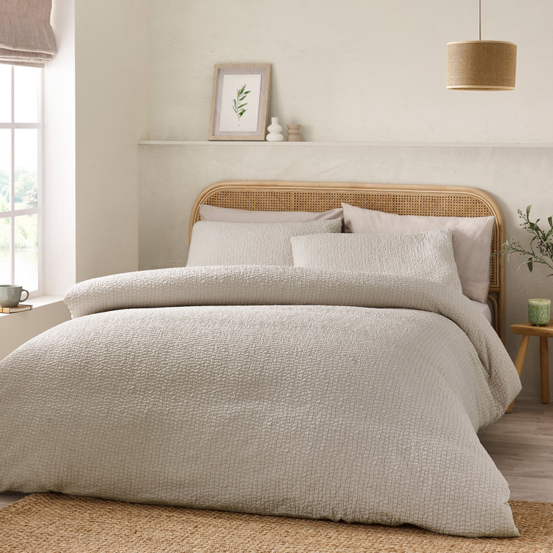 Crinkle Seersucker Duvet Cover Set, Natural, Double Bedspread + 2 Standard Pillowcases