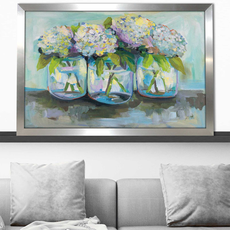 In A Row - Painting, Silver Framed, 33.5" H x 49.5" W x 1" D