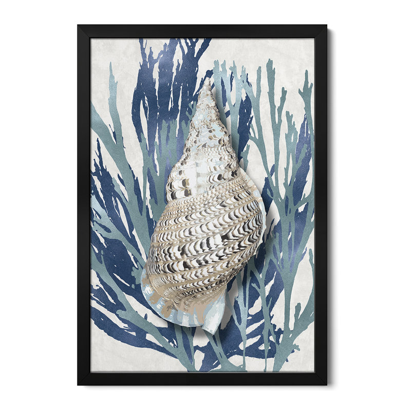 «Shell Coral Aqua Blue I», affiche encadrée par Caroline Kelly, H 24 po x l 16 po