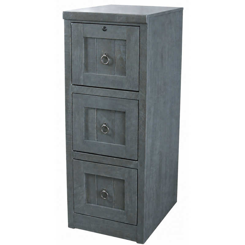Kayla 17.25'' Wide 3 -Drawer Solid Wood File Cabinet, Rustic Dark Blue