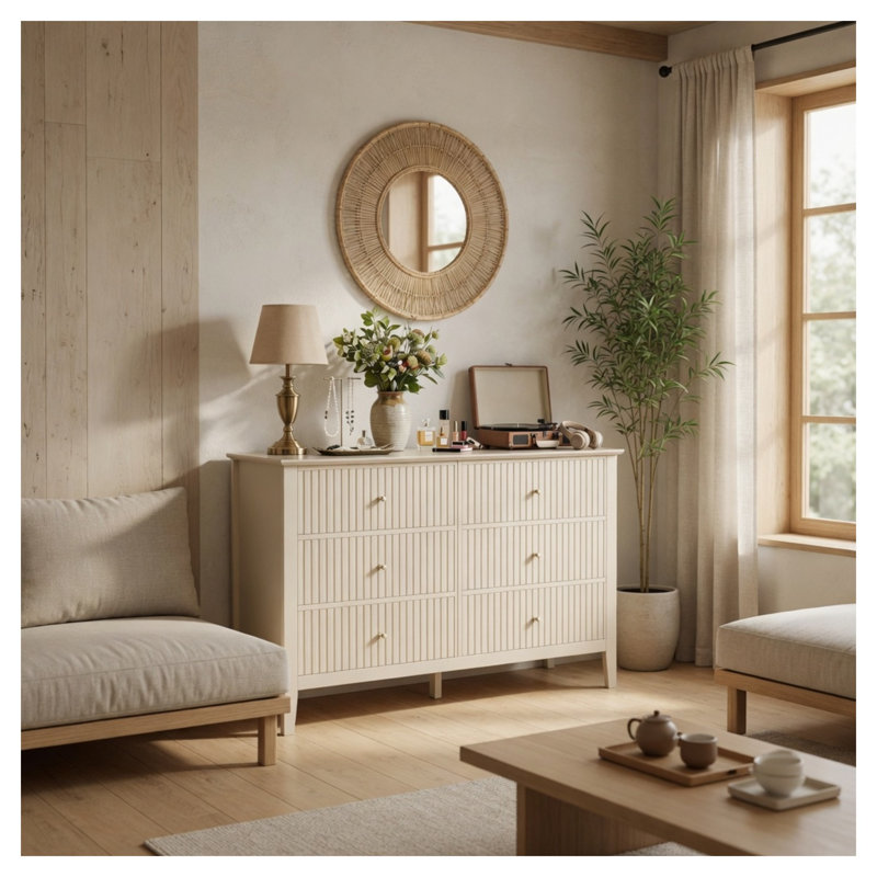 Commode cannelée 47 tiroirs 47,2 "avec commode en bois moderne