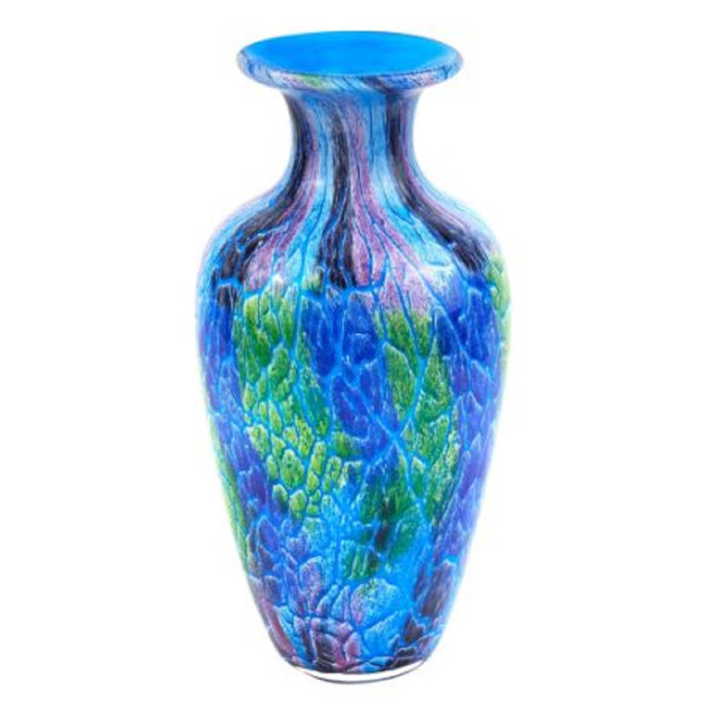 Vase de table rond en verre bleu et vert 10 "