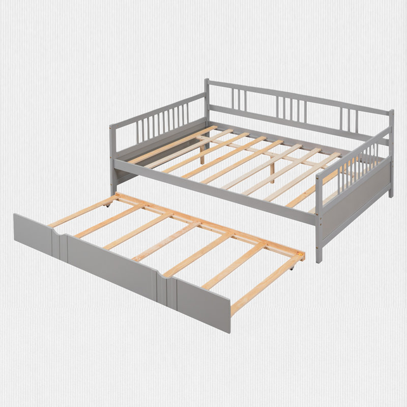 Full Size Wooden Daybed with Twin Size Trundle, Gray