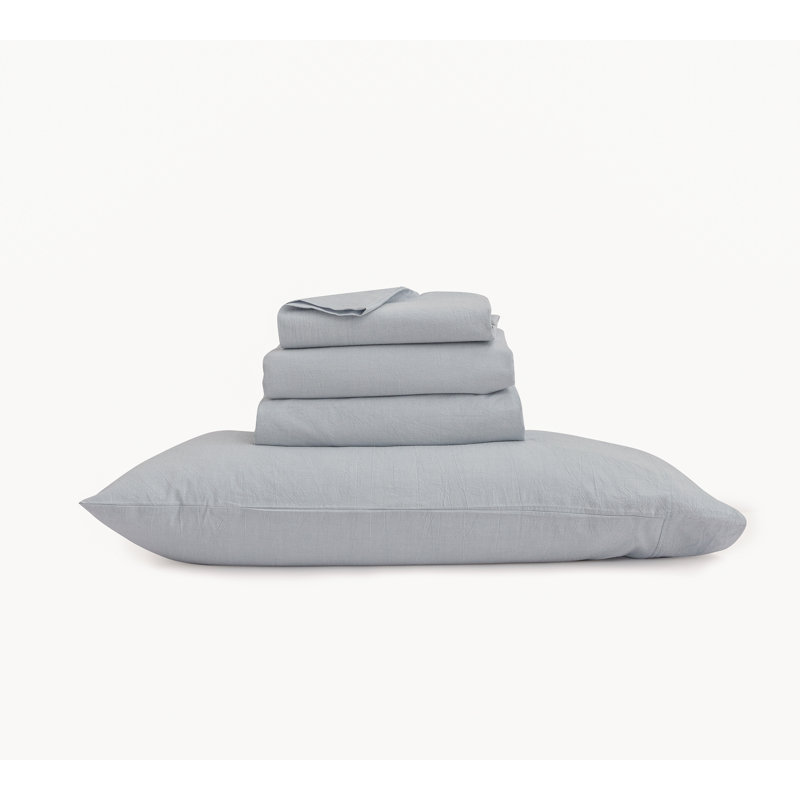 BESTOUCH Sheet Set 100% Washed Cotton Linen Feel Lightweight, Cornflower Blue, Twin Sheet Set with 1 Pillowcase