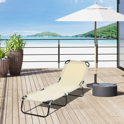 Chaise d'extérieur en beige, pliable et avec fonction inclinable à 5 niveaux, 5 positions en matériau robuste beige