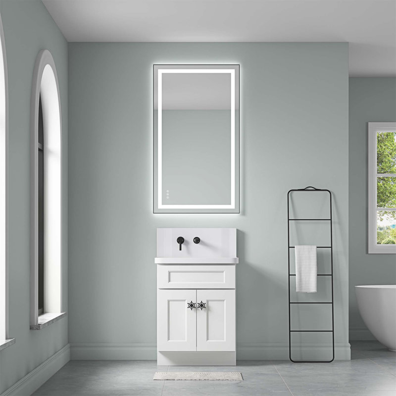 Miroir mural de salle de bain Kahle, 24 po x 36 po, Gris, Rectangulaire