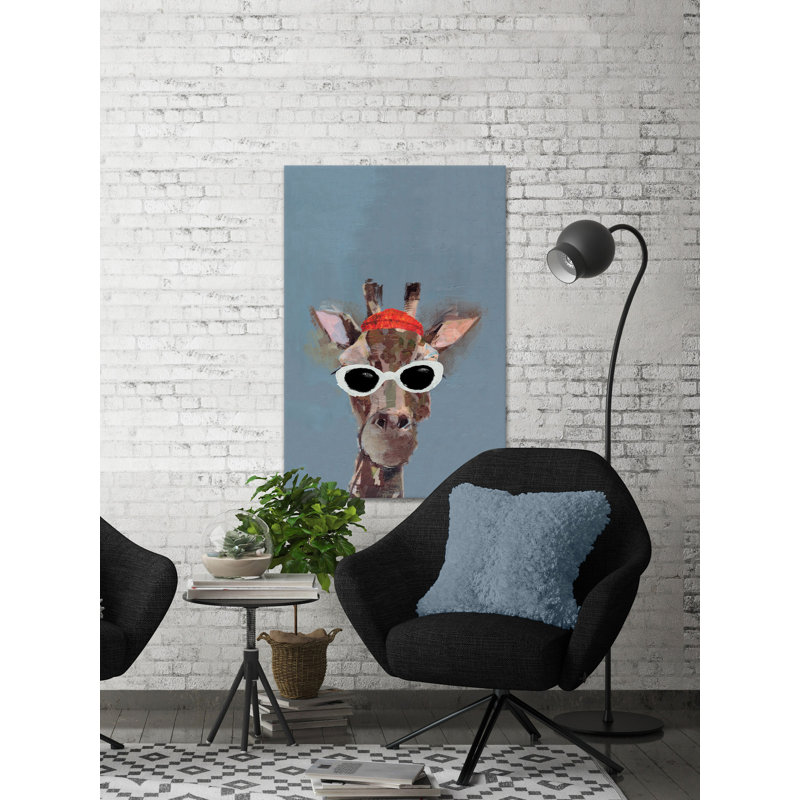 Trendy Giraffe - Wrapped Canvas Painting, 12" H x 8" W x 1.5" D