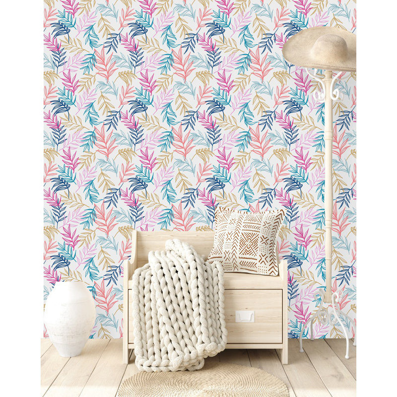 Panneau de papier peint à feuilles multicolores L 10,4 pi x l 25 po