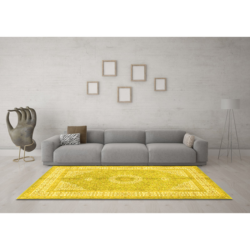 Tapis lavables à la machine Mohandis Traditional - 3164 - jaune, Carré 3 pi
