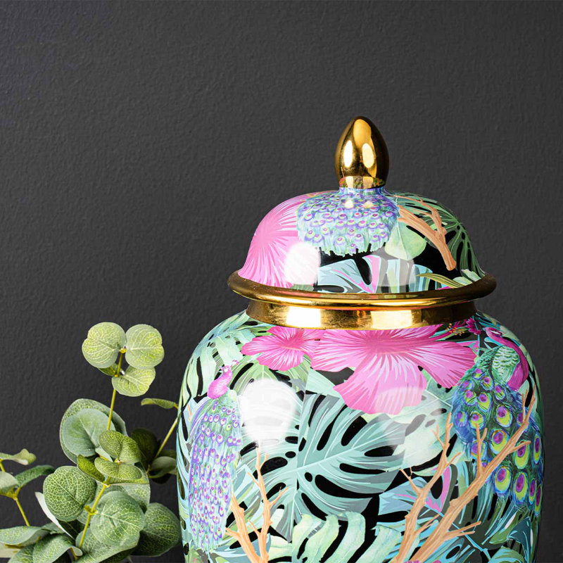 Abdulkader Modern Ceramic Ginger Jar with Lid, Stylish Living Room Decor, 43cm H x 21.8cm W x 21.8cm D