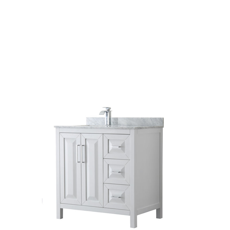 Daria 36'' W Single Vanity, Matte Black, White Marble, White/Polished Chrome