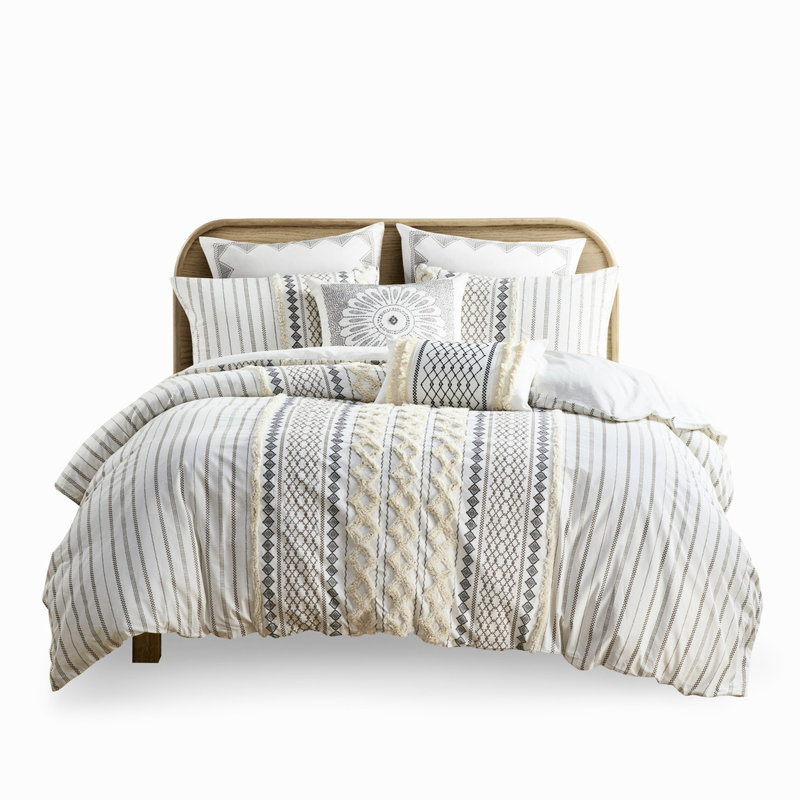 Housse de couette multicolore 100% coton avec chenille - pour le charme, la fermeture à boutons, la literie confortable