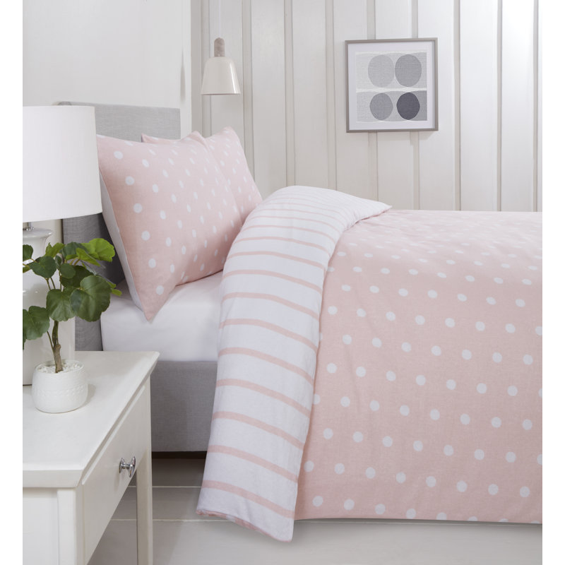Miliah Microfiber / Polyester Polka Dots Duvet Cover with Pillowcases, Double - 2 Standard Pillowcases, Blush