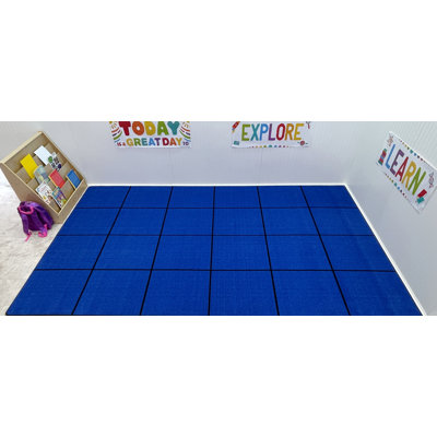 KidCarpet Blocks Seating Classroom Rug Blue with 30 Squares 10' x 12' Rectangle Educational Rug for Home or School Learning Area | Area Rug for Kids