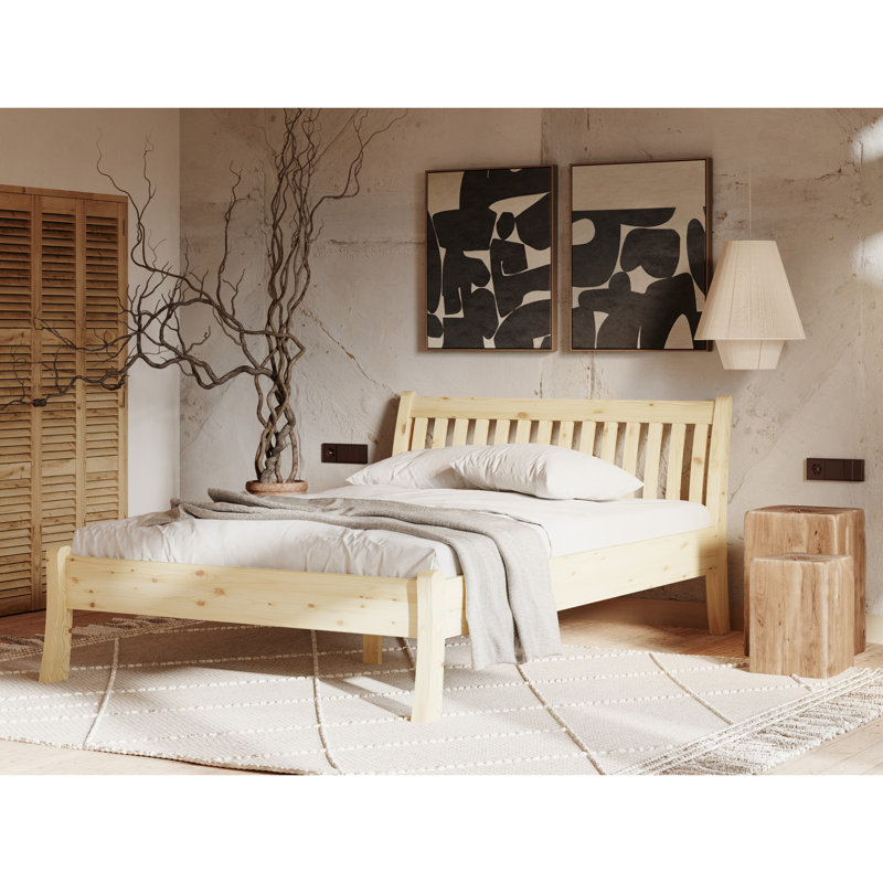 Mardea Solid Wood Bed, Natural Lacquer, European Double (140 x 200cm)