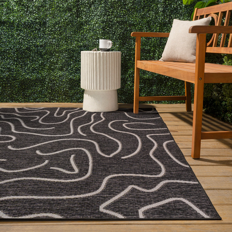 Tapis d'intérieur / extérieur noir / crème Numra, Rectangle 2 pi 11 po x 4 pi 11 po
