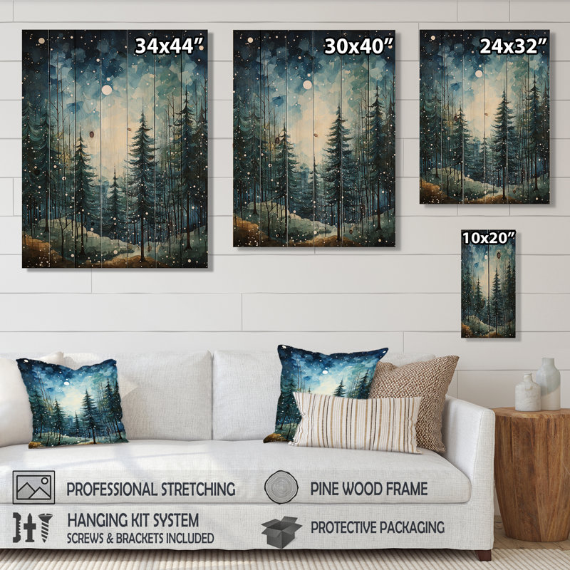 Breyawna Winter Snowy Evergreen I sur bois, H 32 po x l 24 po x P 0,78 po
