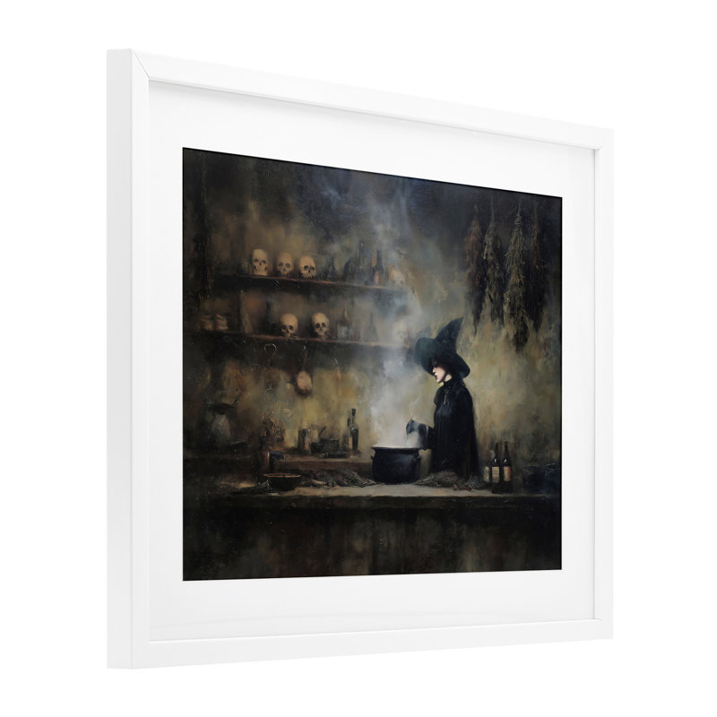 «Witch's Cauldron Brew», reproduction d'art sous verre encadrée par Arlington Prints, H 17 po x l 21 po, Cadre blanc côtier