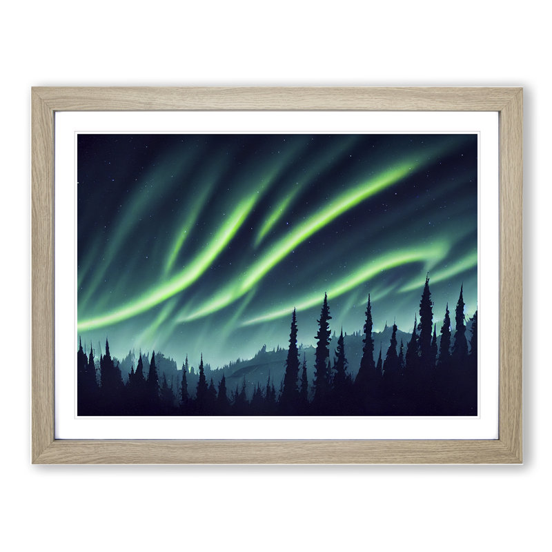 Tantalizing Aurora Borealis - Single Picture Frame Print, 34cm H x 46cm W x 2cm D, Light Brown