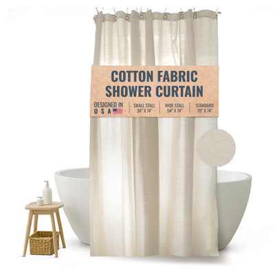 Natural cotton Shower Curtain For Bathroom Decor - Non-Toxic Curtain For Tub And Stall Showers with Rings