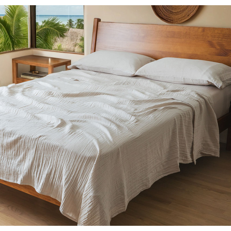 Calm Crinkled Comfort Fitted Sheet (Morning Fog), Full/Double Fitted Sheet