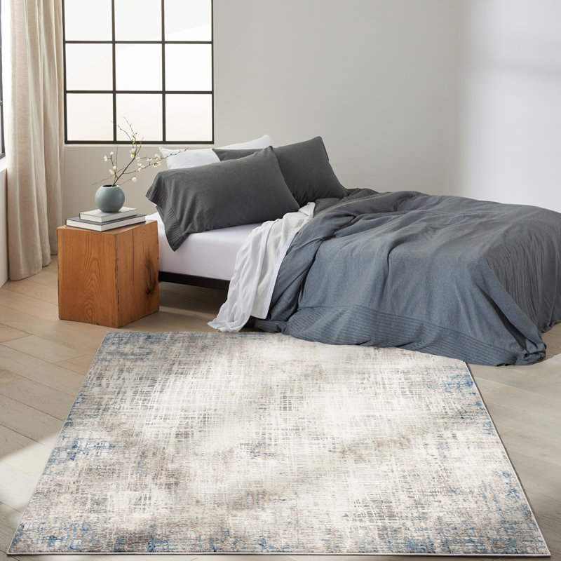 Tapis bleu multicolore abstrait CK022, Rectangle 5 pi 3 po x 7 pi 3 po