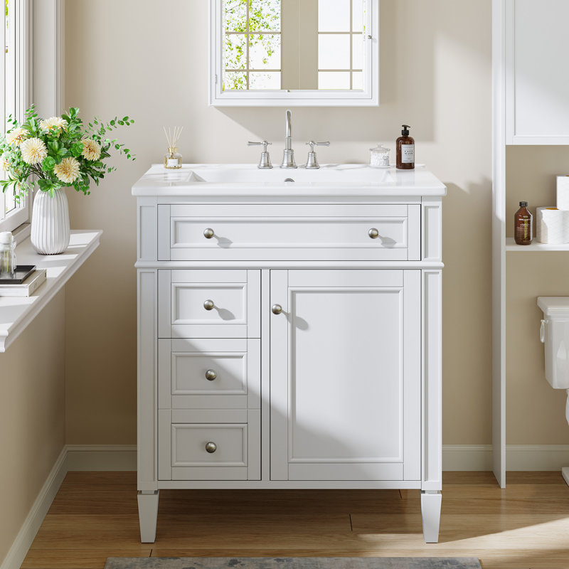 30'' White Modern Bathroom Vanity With Sink, Spacious Storage, White, 30"