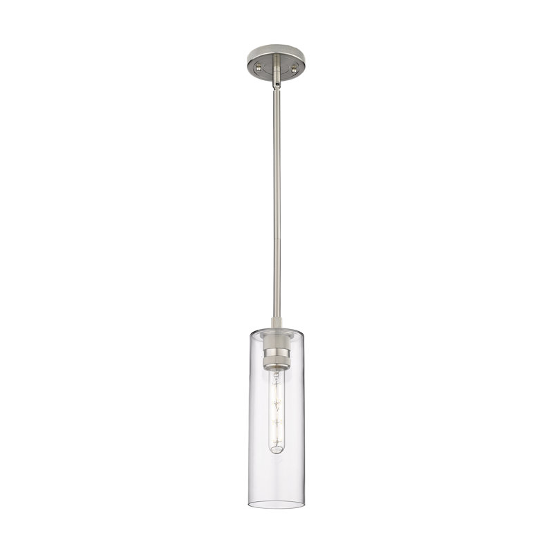 Luminaire suspendu 1 tige Crown Point, Clair, H 13,25 po x l 4,5 po x P 4,5 po, Nickel satiné