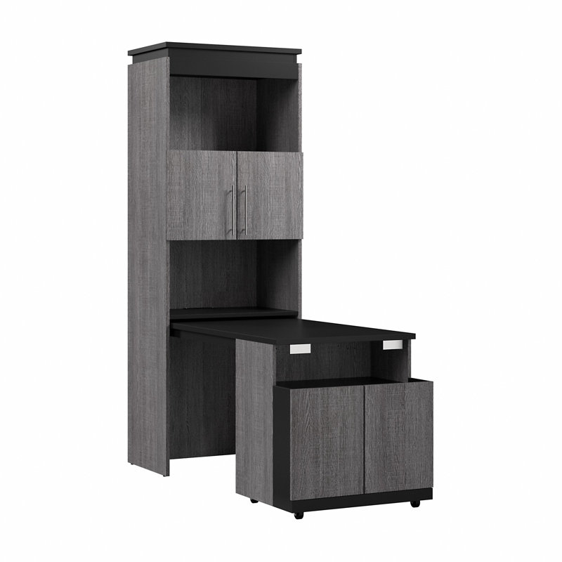 Ailed 30W Shelving Unit With Fold-Out Desk, Bark Gray/Graphite