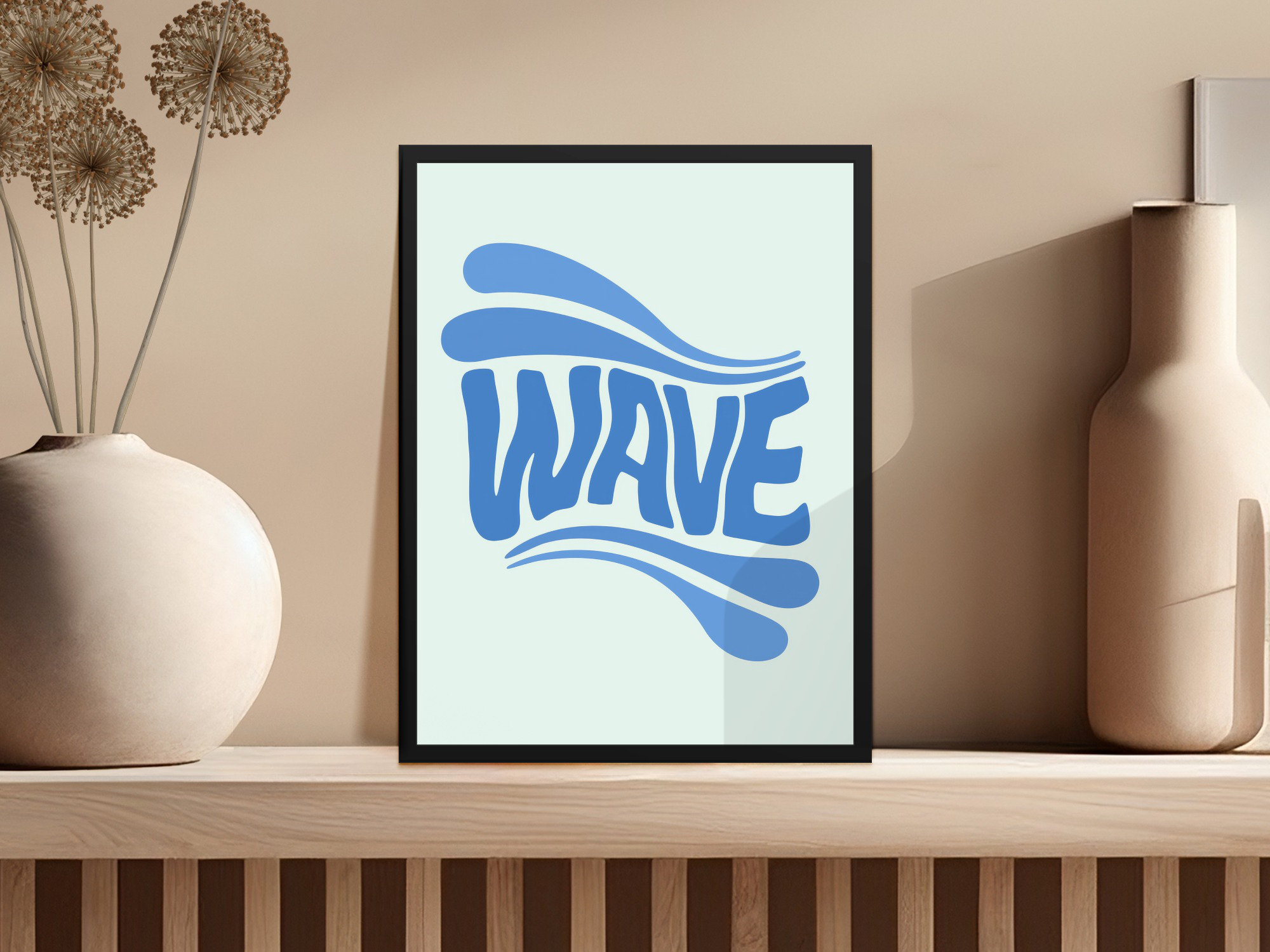 Lark Manor Blue Wave Lettering Simple Decor Artwork Beach Theme Framed ...