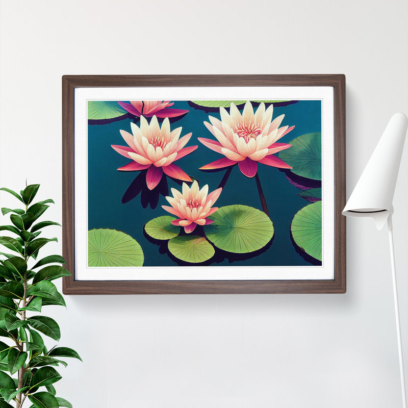 Spectacular Water Lily Flowers - Framed Print, 25cm H x 34cm W x 2cm D, Walnut