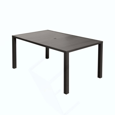 Outdoor Dining Table For 6 Person, Rectangular Slatted Metal Patio Table For Deck Garden Lawn Backyard Use With Umbrella Hole