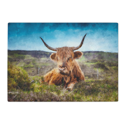 Tempered Glass a Resting Highland Cow Painting Chopping Board