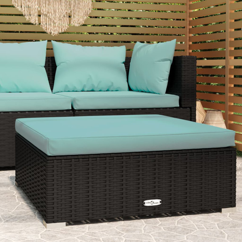 Outdoor Rattan Ottoman, Blue, Black