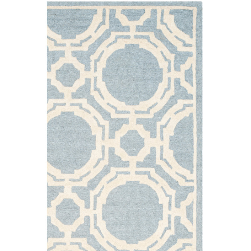 Tapis bleu / ivoire en laine touffeté à la main à motif géométrique Cannen, Tapis de couloir 2 pi 6 po x 8 pi