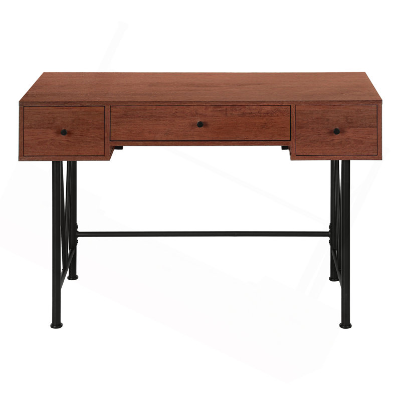 Bureau d'ordinateur, bureau personnel, ordinateur portable, tiroirs de rangement, L 48 po, bureau, stratifié brun, métal noir, transitionnel