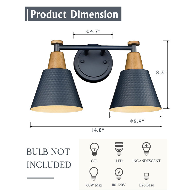 2-Light Bathroom Vanity Lights Over Mirror, Navy Blue