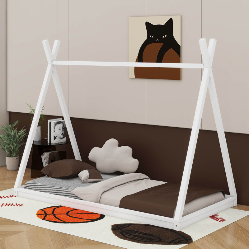 Lit tente en bois pour lit simple, Blanc