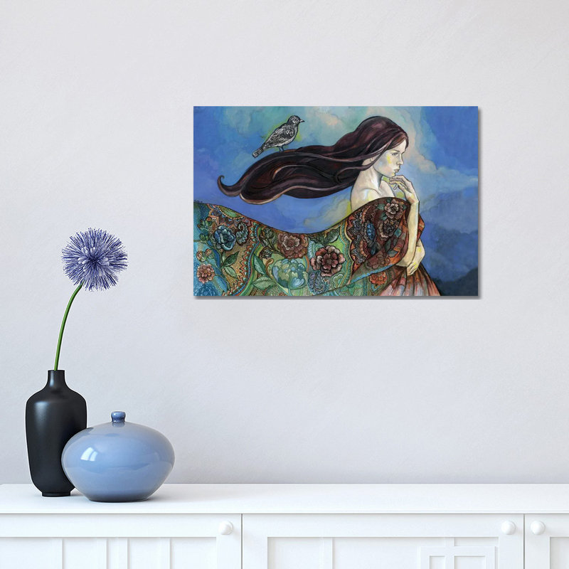 A Bird On Her Hair by Fanitsa Petrou - Wrapped Canvas Print, 30.48 cm H x 45.72 cm W