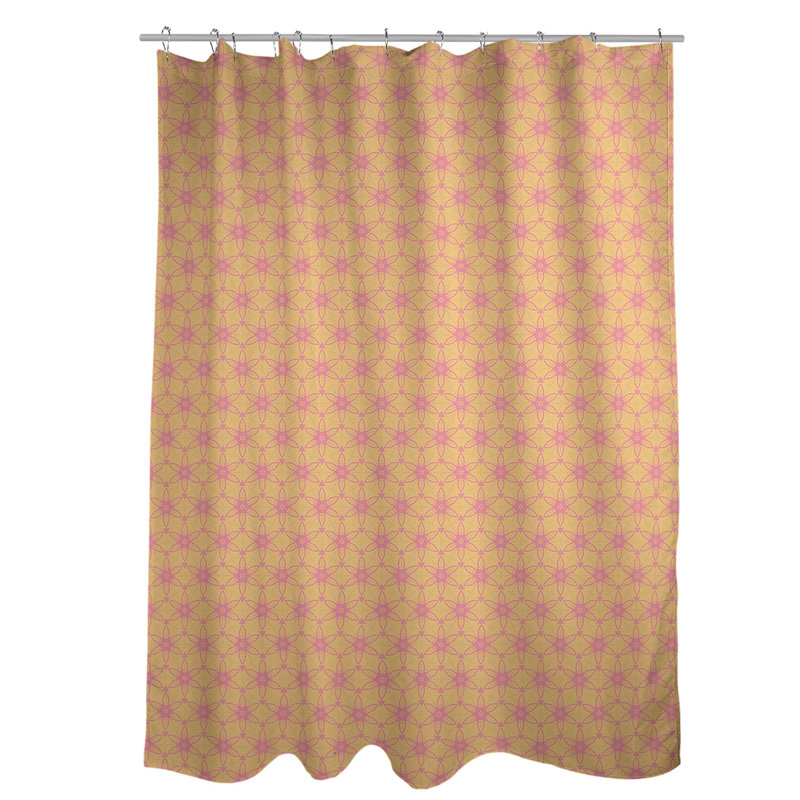 Rideau de douche simple à cercles ornés classiques, Jaune / Rose
