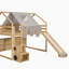 Lit mezzanine en bois pleine grandeur en forme de maison avec tente, naturel et beige-758101015-758101012