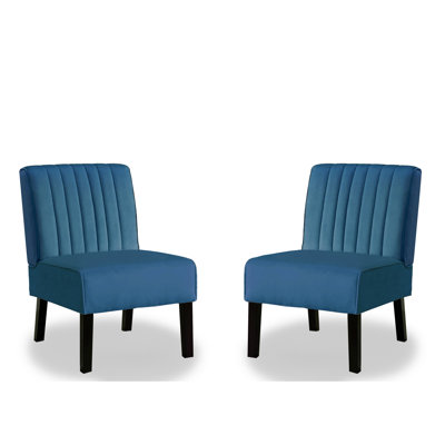 2 chaises en velours Mid-Century modernes en bleu avec des pieds en bois massif pour la maison