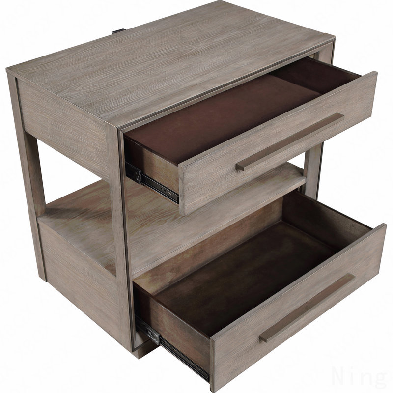 Table de chevet 2 tiroirs, Taupe