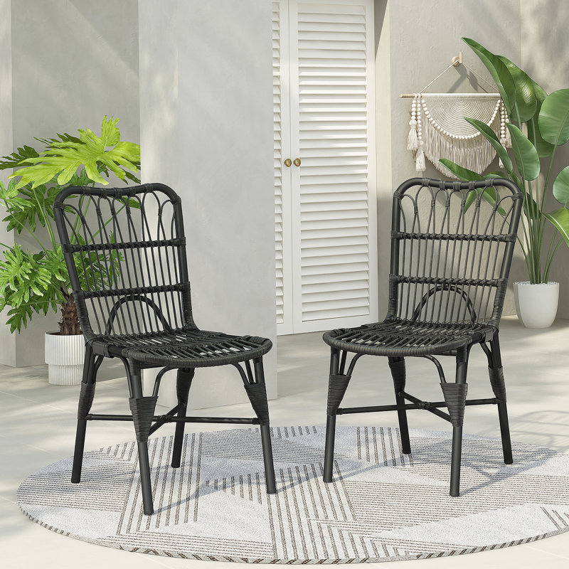 Ensemble de 2 chaises d'extérieur en osier de patio en osier pour terrasse, piscine, jardin, Black