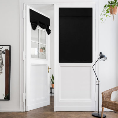  Blackout French Door Curtain, Thermal Insulated Privacy Window Cover with Adhesive Strip