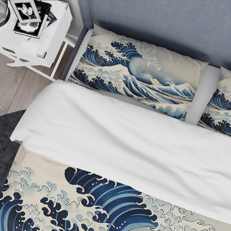 Ensemble de housse de couette Master Master The Great Wave Of Kanagawa IV, Housse de couette pour grand lit et 2 taies décor